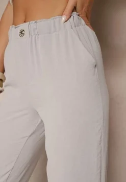 Szare Klasyczne Spodnie Regular Waist z Gumką w Pasie Tilomira