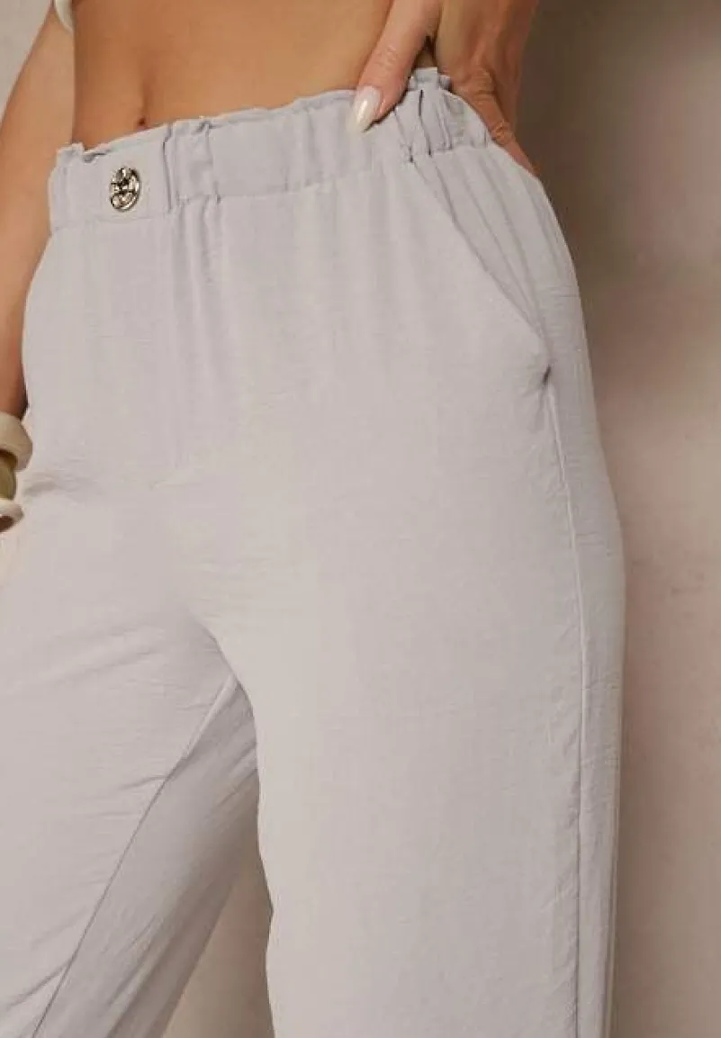 Szare Klasyczne Spodnie Regular Waist z Gumką w Pasie Tilomira