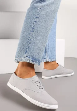 Szare Klasyczne Sznurowane Tenisówki na Płaskiej Podeszwie Efona