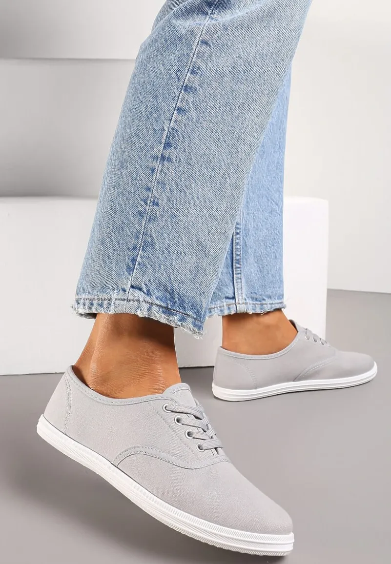 Szare Klasyczne Sznurowane Tenisówki na Płaskiej Podeszwie Efona