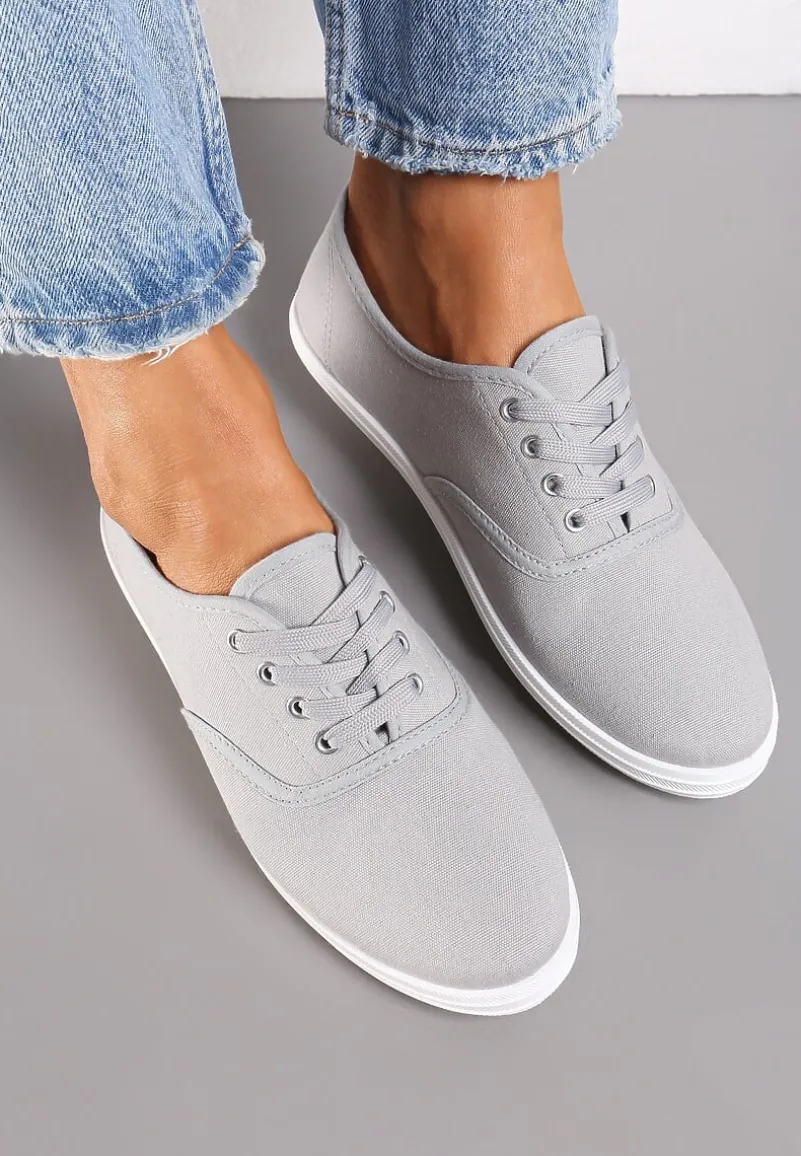 Szare Klasyczne Sznurowane Tenisówki na Płaskiej Podeszwie Efona