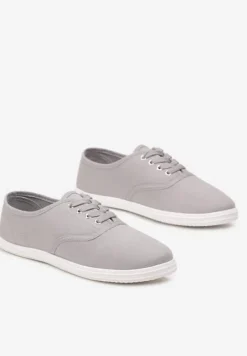 Szare Klasyczne Sznurowane Tenisówki na Płaskiej Podeszwie Efona