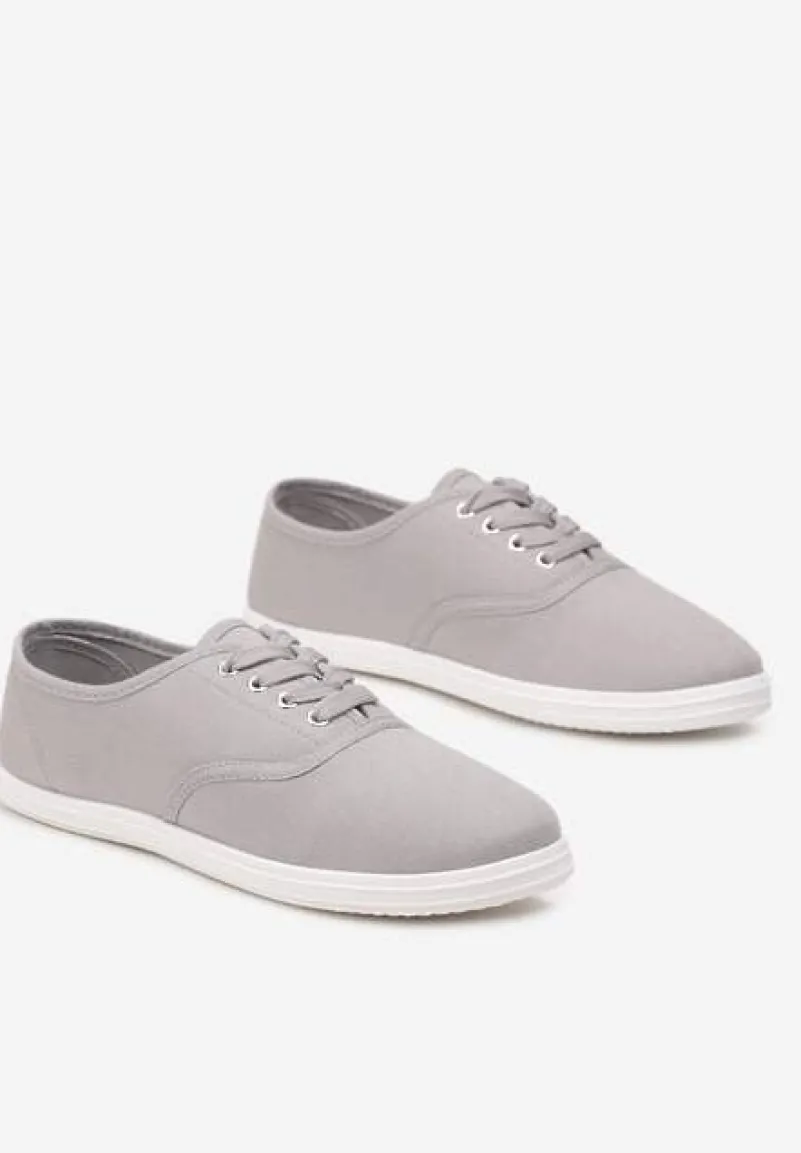 Szare Klasyczne Sznurowane Tenisówki na Płaskiej Podeszwie Efona