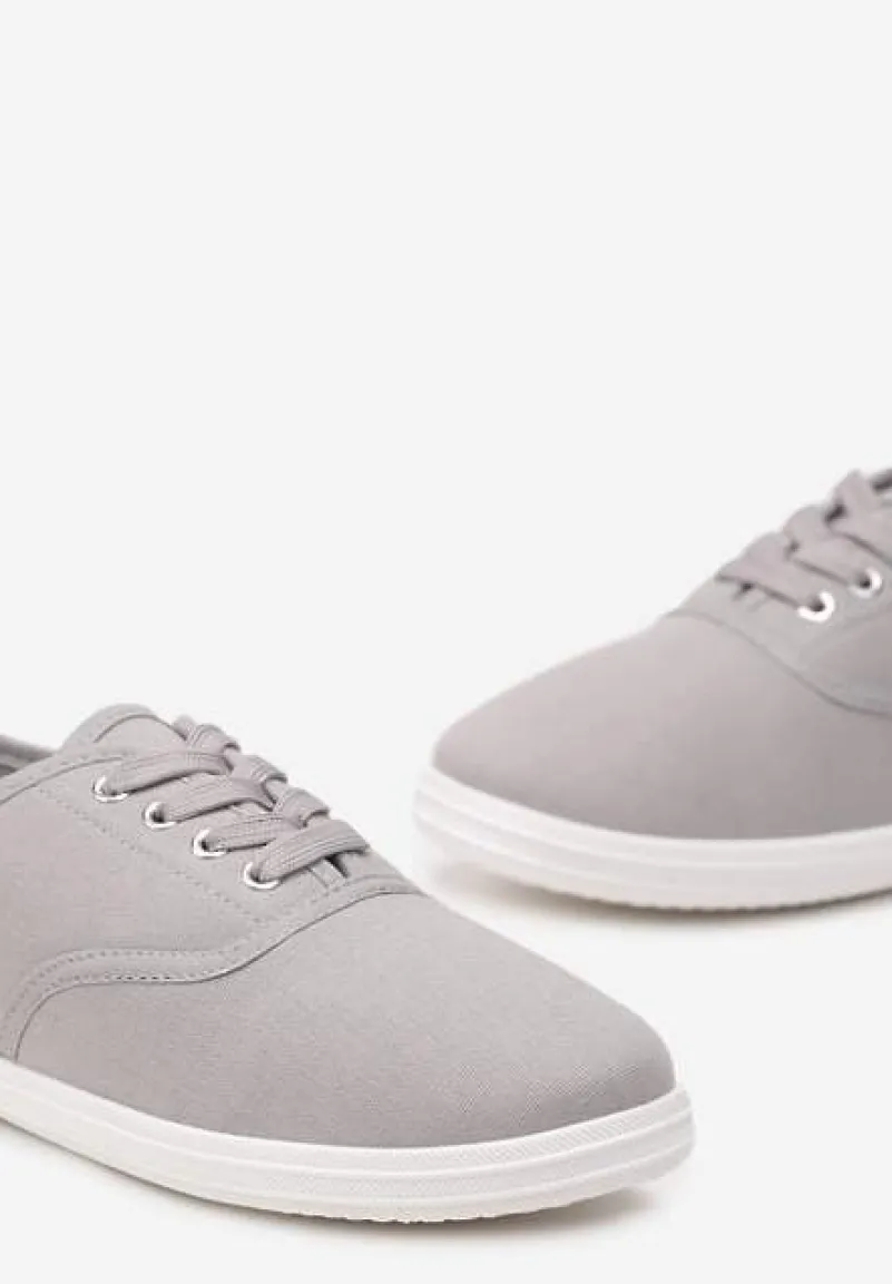 Szare Klasyczne Sznurowane Tenisówki na Płaskiej Podeszwie Efona