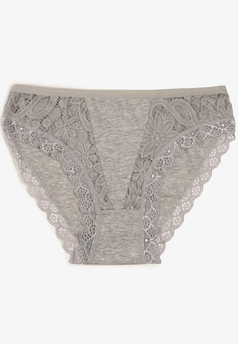Szare Koronkowe Figi Majtki z Bawełny Eaelia