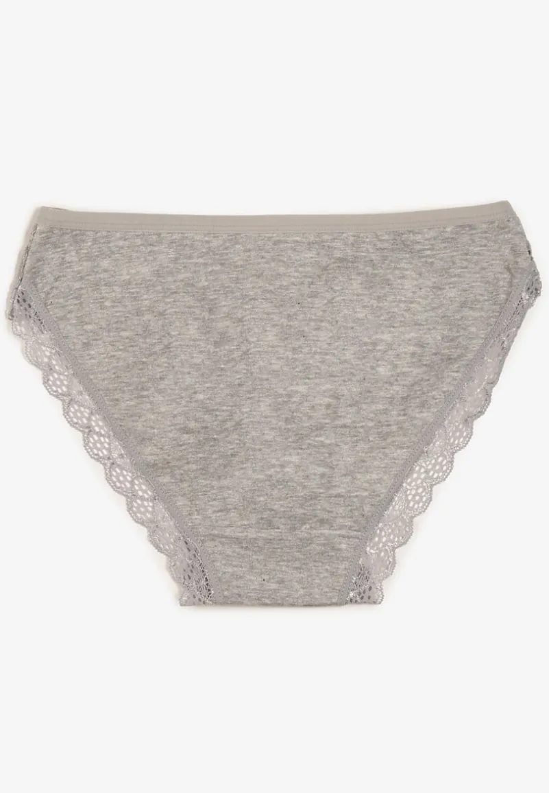 Szare Koronkowe Figi Majtki z Bawełny Eaelia