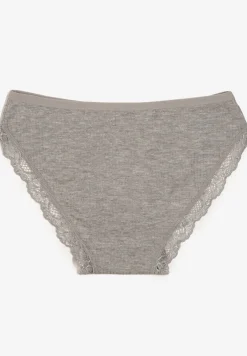 Szare Koronkowe Majtki Figi z Bawełny z Gumką w Pasie Amivia