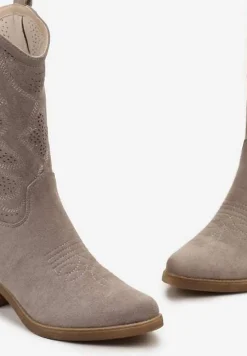 Szare Kowbojki Botki z Ozdobnymi Dziurkami na Łydce przed Kolano Erida