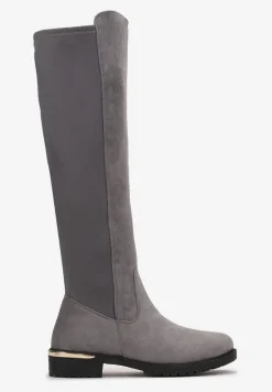 Szare Kozaki na Płaskim Obcasie z Cholewką do Kolana Navella