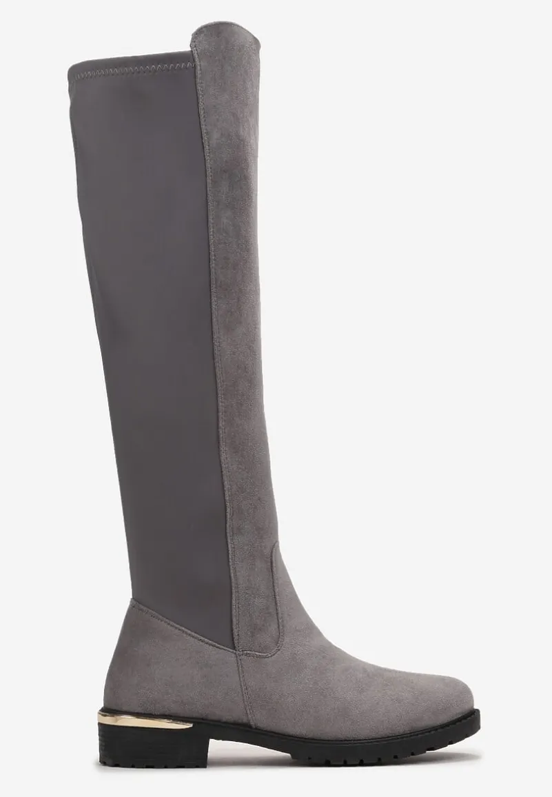 Szare Kozaki na Płaskim Obcasie z Cholewką do Kolana Navella