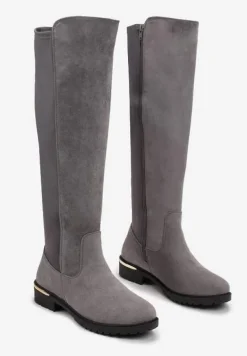 Szare Kozaki na Płaskim Obcasie z Cholewką do Kolana Navella