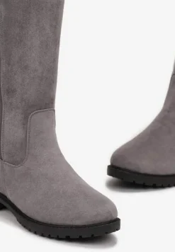 Szare Kozaki na Płaskim Obcasie z Cholewką do Kolana Navella