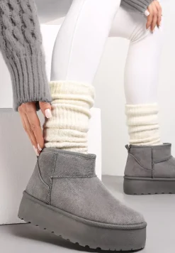 Szare Krótkie Śniegowce na Grubej Podeszwie Aranwen