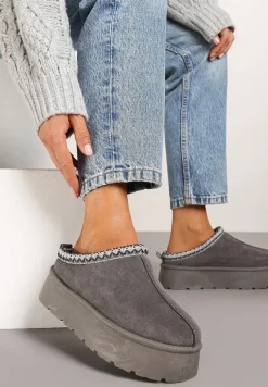 Szare Krótkie Śniegowce na Platformie Emalith