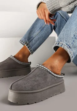 Szare Krótkie Śniegowce na Platformie Emalith