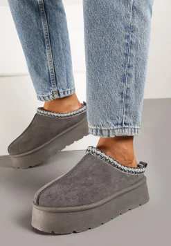 Szare Krótkie Śniegowce na Platformie Emalith