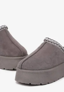 Szare Krótkie Śniegowce na Platformie Emalith