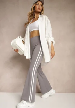 Szare Legginsy Flare High Waist z Marszczeniem i Lampasami Kirsena