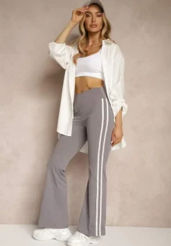 Szare Legginsy Flare High Waist z Marszczeniem i Lampasami Kirsena
