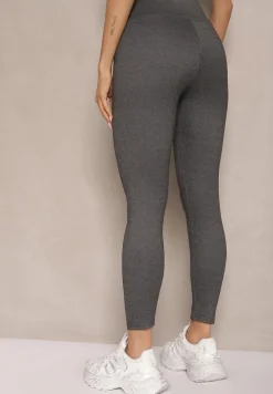 Szare Legginsy High Waist Ozdobione Aplikacją Sevirra