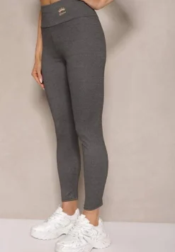 Szare Legginsy High Waist Ozdobione Aplikacją Sevirra