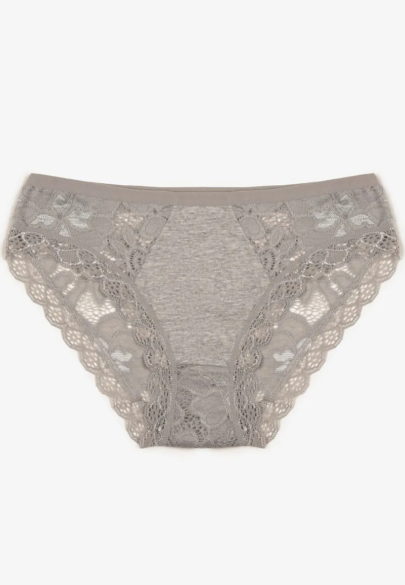 Szare Majtki Typu Figi Ozdobione Koronkowymi Wstawkami Omikka