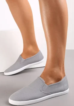 Szare Materiałowe Tenisówki na Elastycznej Podeszwie Aishani