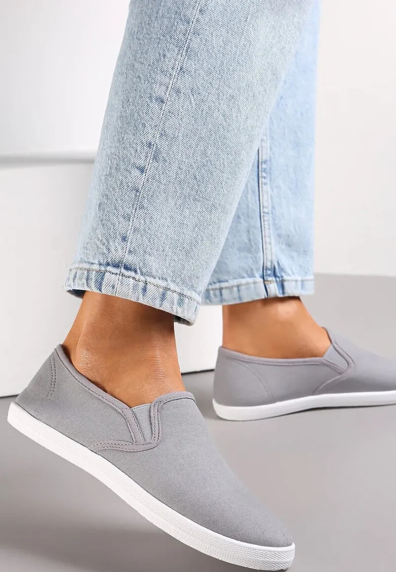 Szare Materiałowe Tenisówki na Elastycznej Podeszwie Aishani