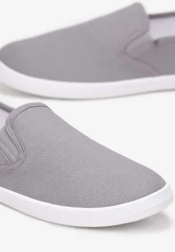 Szare Materiałowe Tenisówki na Elastycznej Podeszwie Aishani
