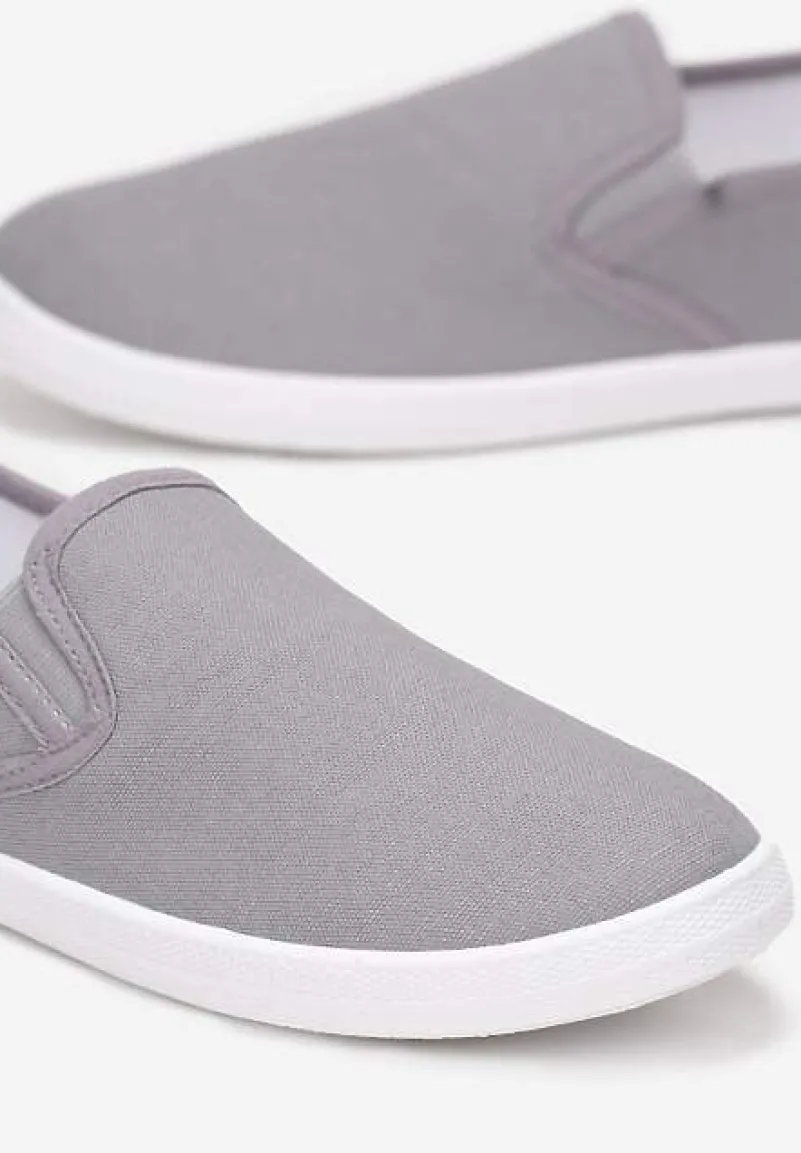 Szare Materiałowe Tenisówki na Elastycznej Podeszwie Aishani