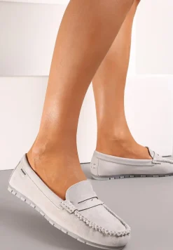 Szare Mokasyny z Przeszyciami i Wkładką ze Skóry Naturalnej Isotta