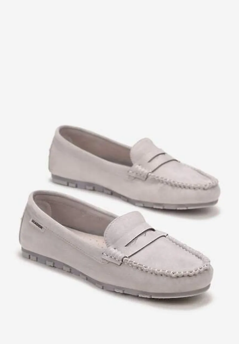 Szare Mokasyny z Przeszyciami i Wkładką ze Skóry Naturalnej Isotta