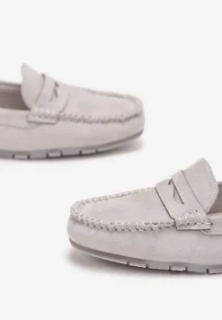 Szare Mokasyny z Przeszyciami i Wkładką ze Skóry Naturalnej Isotta