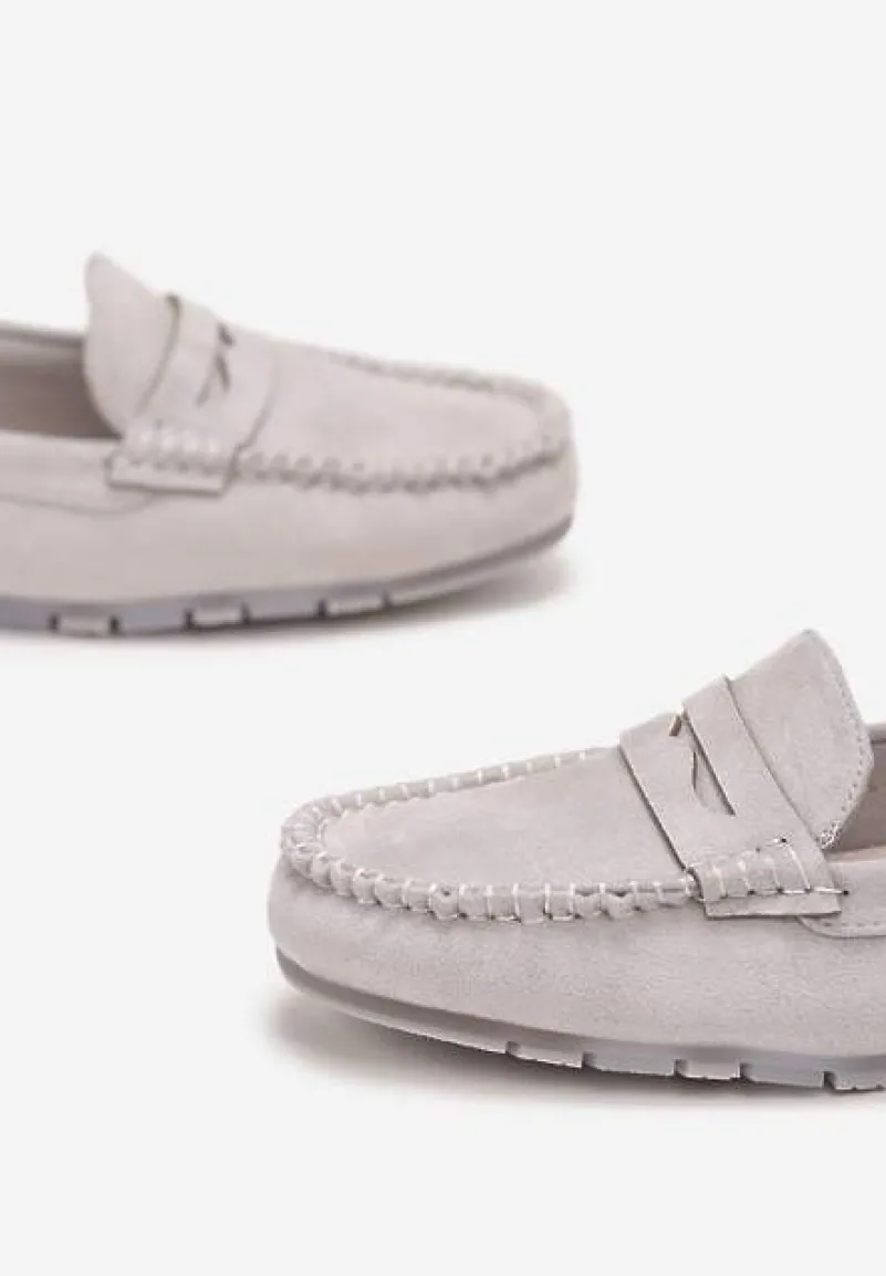 Szare Mokasyny z Przeszyciami i Wkładką ze Skóry Naturalnej Isotta