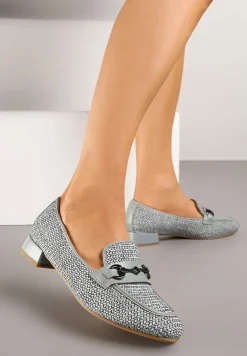 Szare Mokasyny z Wkładką ze Skóry Naturalnej Zdobione Plecionką i Aplikacją Falenitia