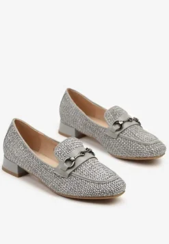 Szare Mokasyny z Wkładką ze Skóry Naturalnej Zdobione Plecionką i Aplikacją Falenitia