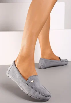 Szare Mokasyny ze Skórzaną Wkładką i Przeszyciami Yaritza