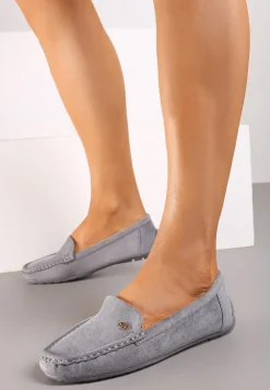 Szare Mokasyny ze Skórzaną Wkładką i Przeszyciami Yaritza