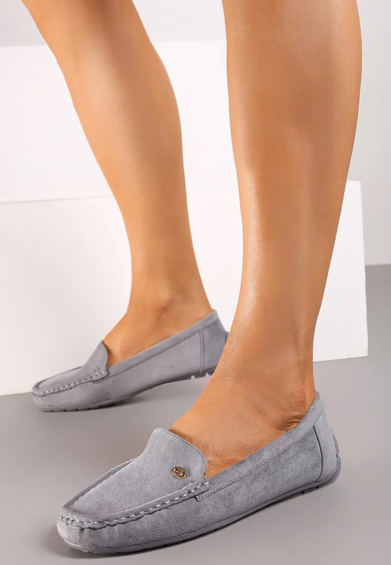 Szare Mokasyny ze Skórzaną Wkładką i Przeszyciami Yaritza