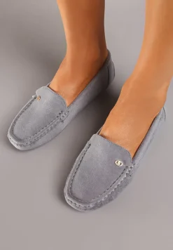 Szare Mokasyny ze Skórzaną Wkładką i Przeszyciami Yaritza