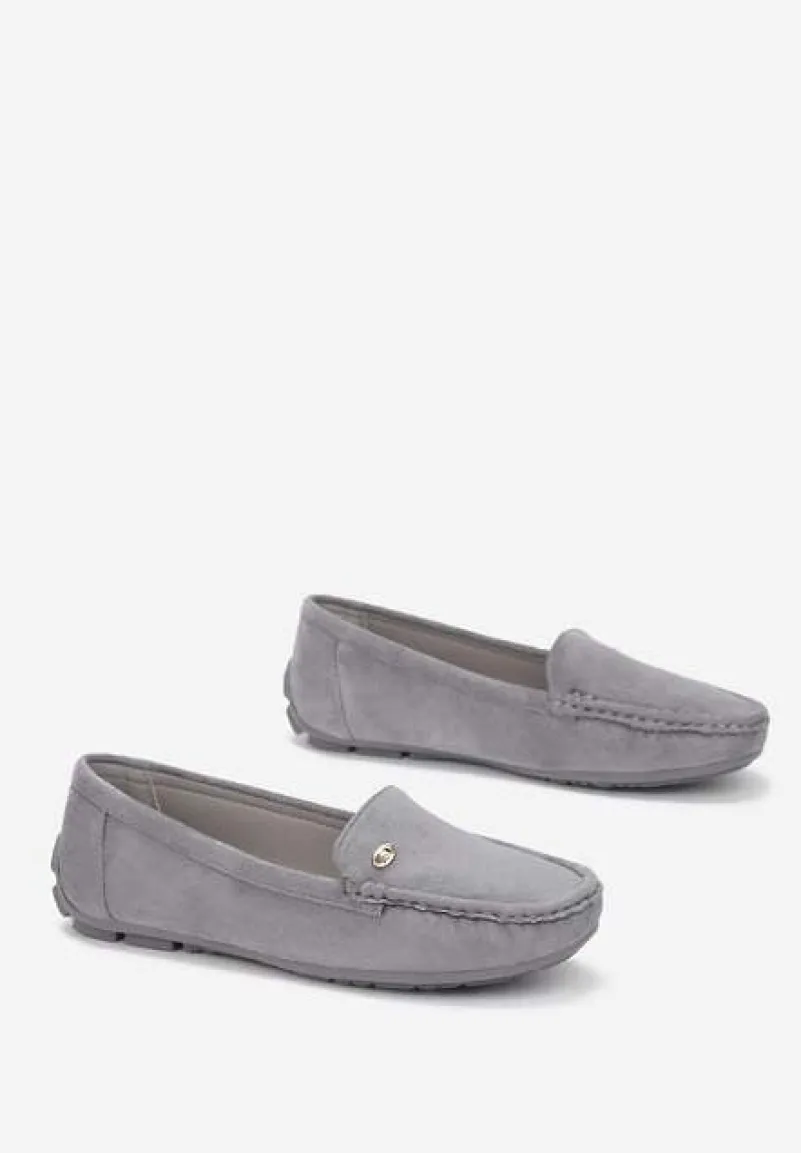 Szare Mokasyny ze Skórzaną Wkładką i Przeszyciami Yaritza