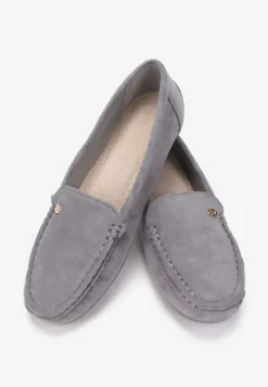Szare Mokasyny ze Skórzaną Wkładką i Przeszyciami Yaritza