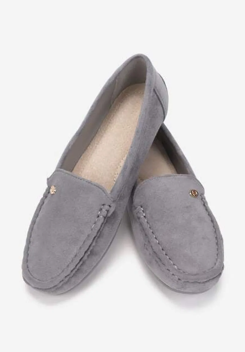 Szare Mokasyny ze Skórzaną Wkładką i Przeszyciami Yaritza
