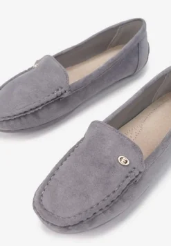 Szare Mokasyny ze Skórzaną Wkładką i Przeszyciami Yaritza