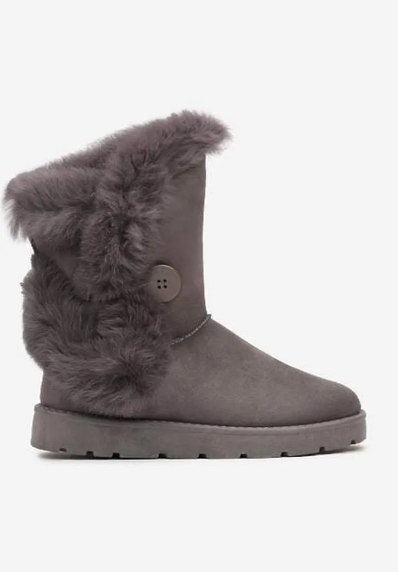 Szare Śniegowce na Płaskiej Podeszwie z Futerkiem Seanira