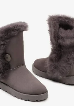 Szare Śniegowce na Płaskiej Podeszwie z Futerkiem Seanira