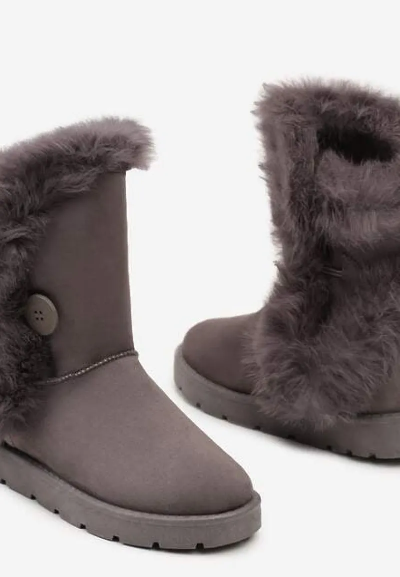 Szare Śniegowce na Płaskiej Podeszwie z Futerkiem Seanira