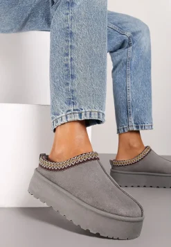 Szare Śniegowce na Platformie z Ozdobnym Paskiem Lotiara