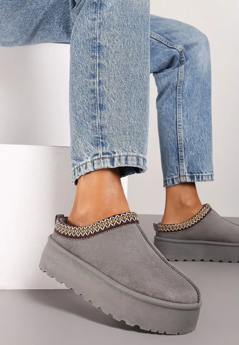 Szare Śniegowce na Platformie z Ozdobnym Paskiem Lotiara