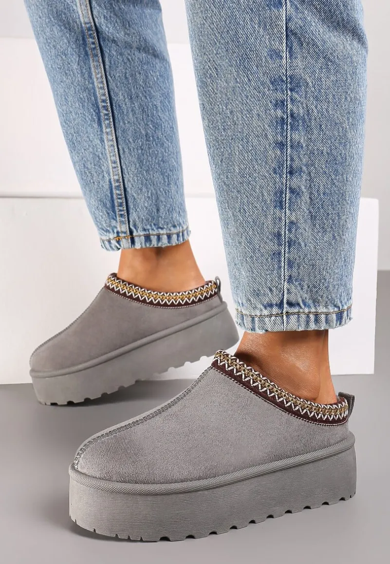 Szare Śniegowce na Platformie z Ozdobnym Paskiem Lotiara